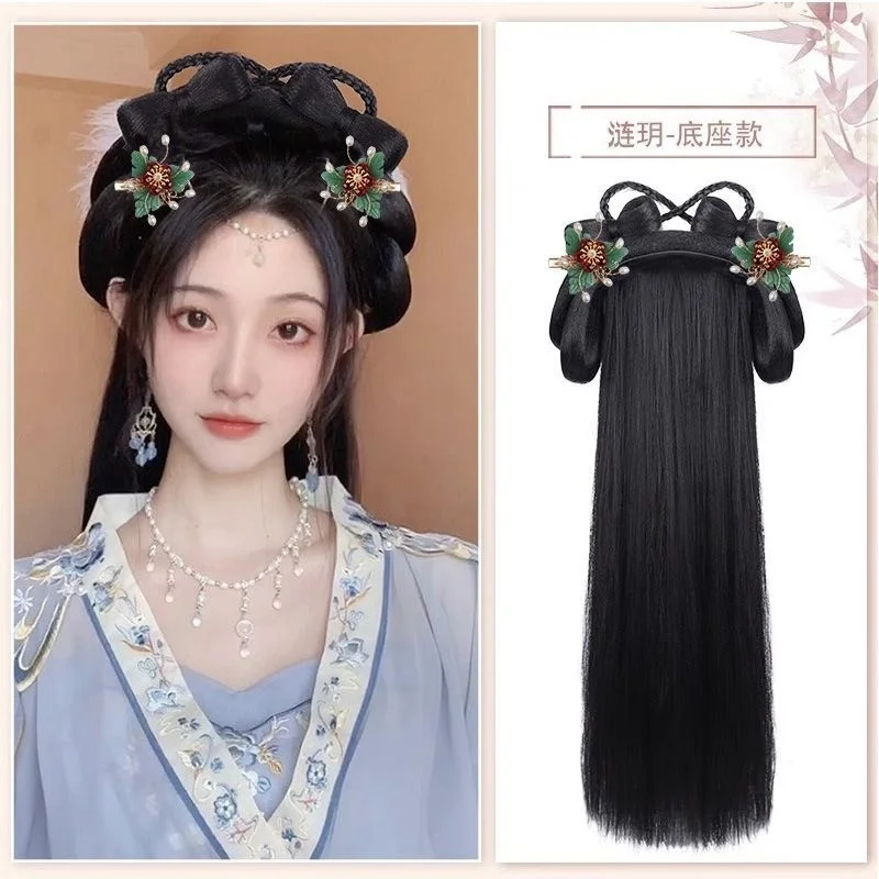 Parrucca cinese antica Hanfu copricapo per ragazze e donne Set completo con accessorio per capelli per Film e televisione stile tecnico