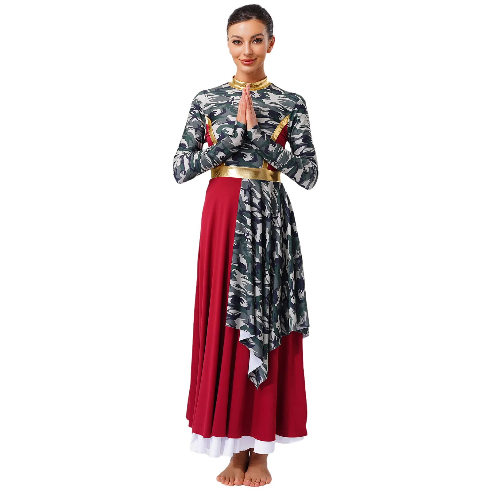 

Lyrical Worship Women Robe Liturgical Praise Christian Dance Dress Long Sleeve Tunic Irregular Hem Choir Performance Costume
