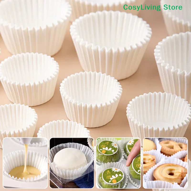 500/1000 unidades de moldes de papel blancos para fiestas, envoltorios antigrasa, soportes, revestimientos de papel para chocolate, moldes para hornear muffins y pasteles, y estuches para cupcakes