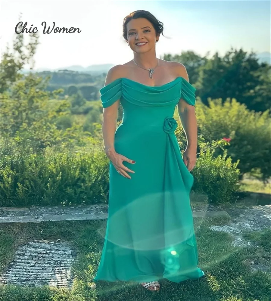 Elegante vestido verde para madre de la novia, traje floral con hombros descubiertos, bohemio para invitados de boda de los años 50, ropa de fiesta Formal de noche personalizada