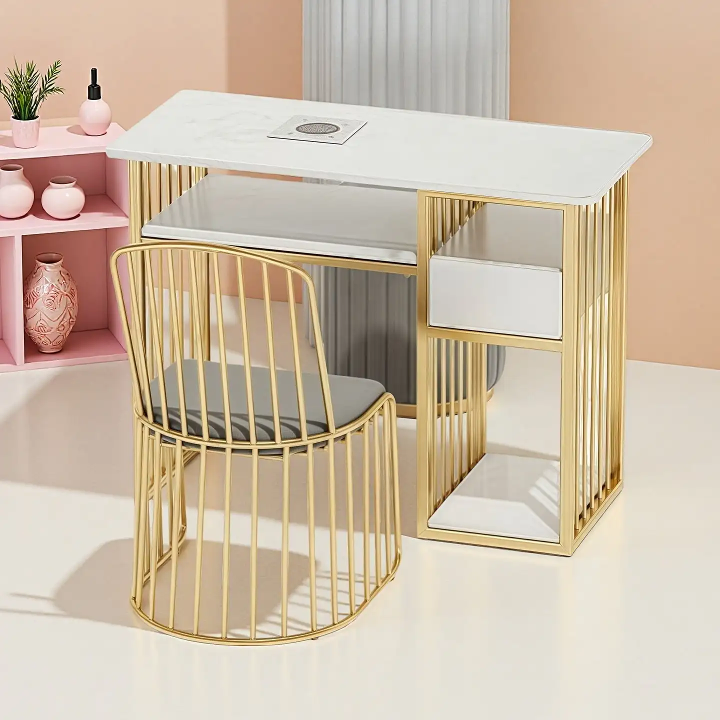 

Скандинавский двойной мраморный маникюрный стол и набор стульев Hoover, легкая роскошная одинарная и двойная коммерческая мебель Mesa Manicura