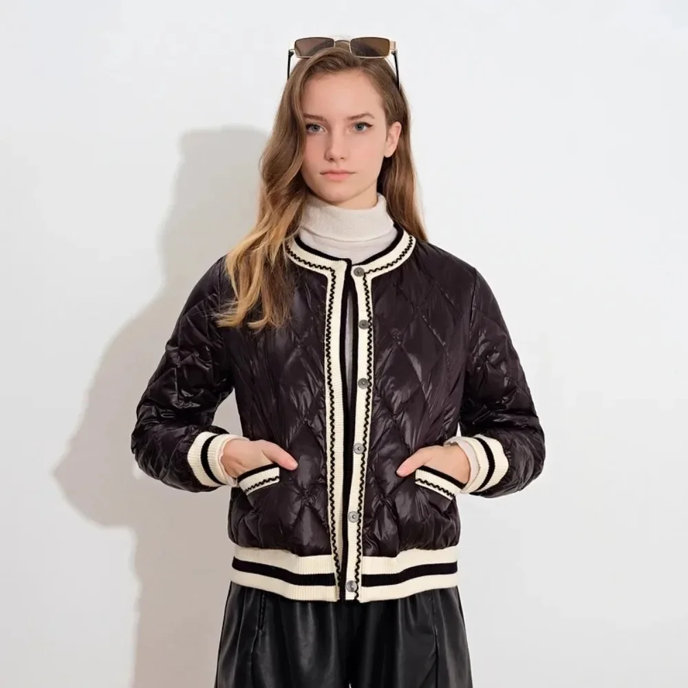 Chaqueta acolchada corta ultraligera para mujer, chaqueta de plumón de pato blanco para otoño e invierno, abrigo de invierno para mujer, Parkas de plumas con cuello levantado para mujer