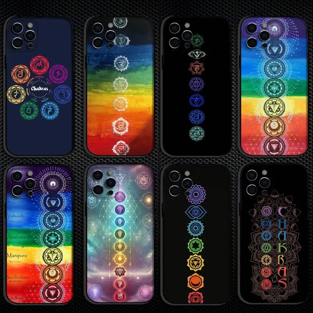Mandala Chakra Insist Yoga Phone Case For iPhone 16,15,14,13,12,11 Plus,Pro Max, Soft Silicone Black Cover