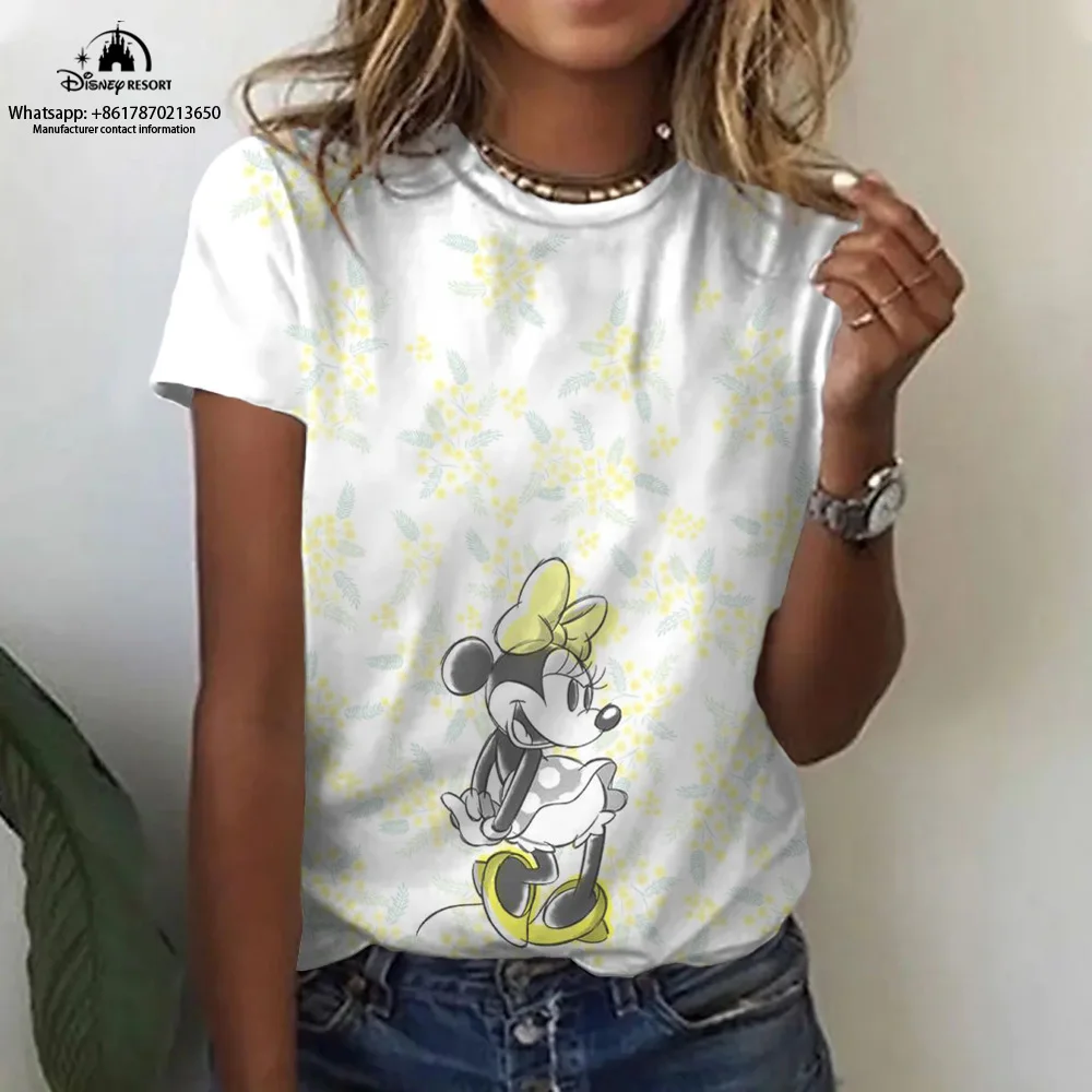 

2023 New Mickey Minnie Anime Print Fashion Casual Women's Round Neck T-Shirt Summer Street Harajuku Children's Top 2K