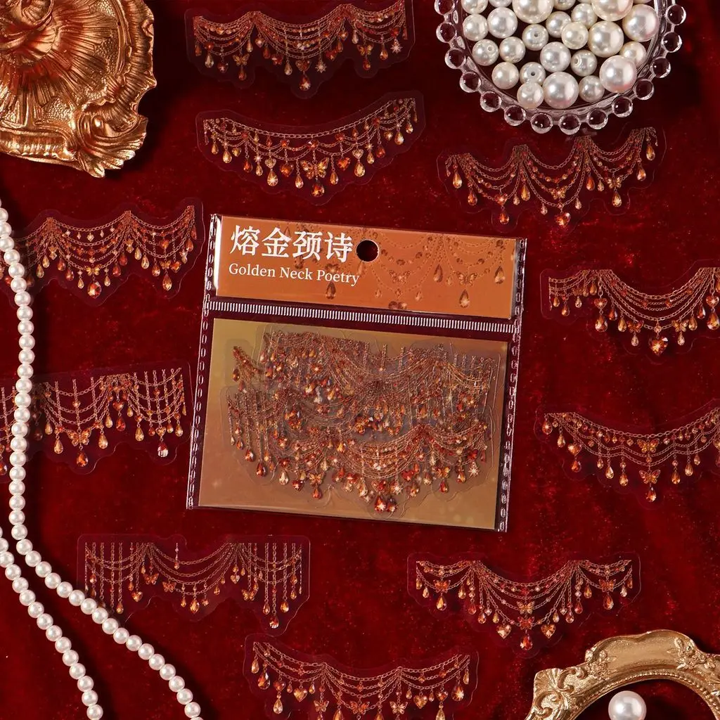 10 PCS Vintage Diamond Chain PET Sticker Creative DIY Journal Material Collage Scrapbooking Supplies