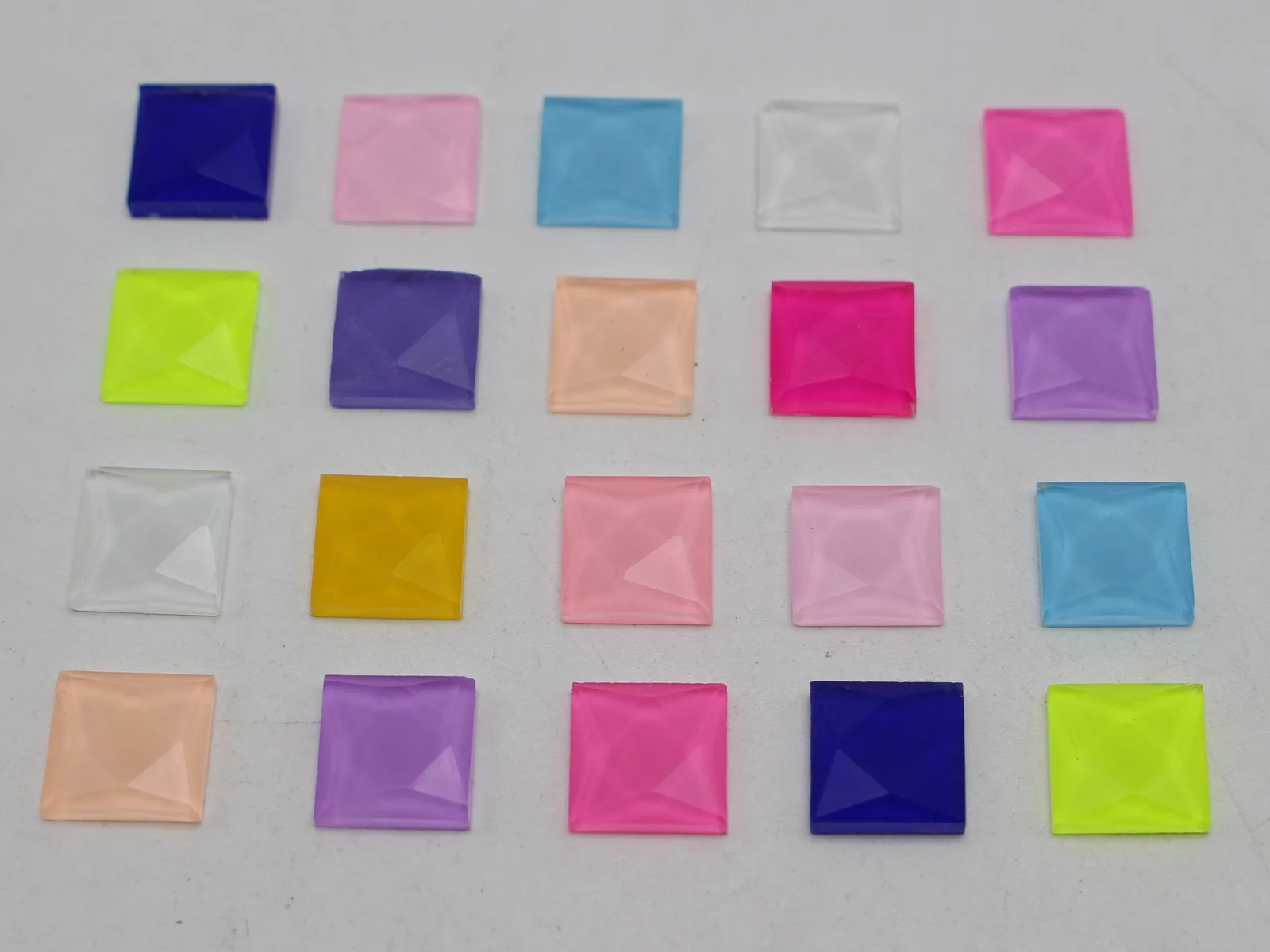 100 Jelly Color Faceted Square Flatback Glass Rhinestone Cabochon Gems 10X10mm