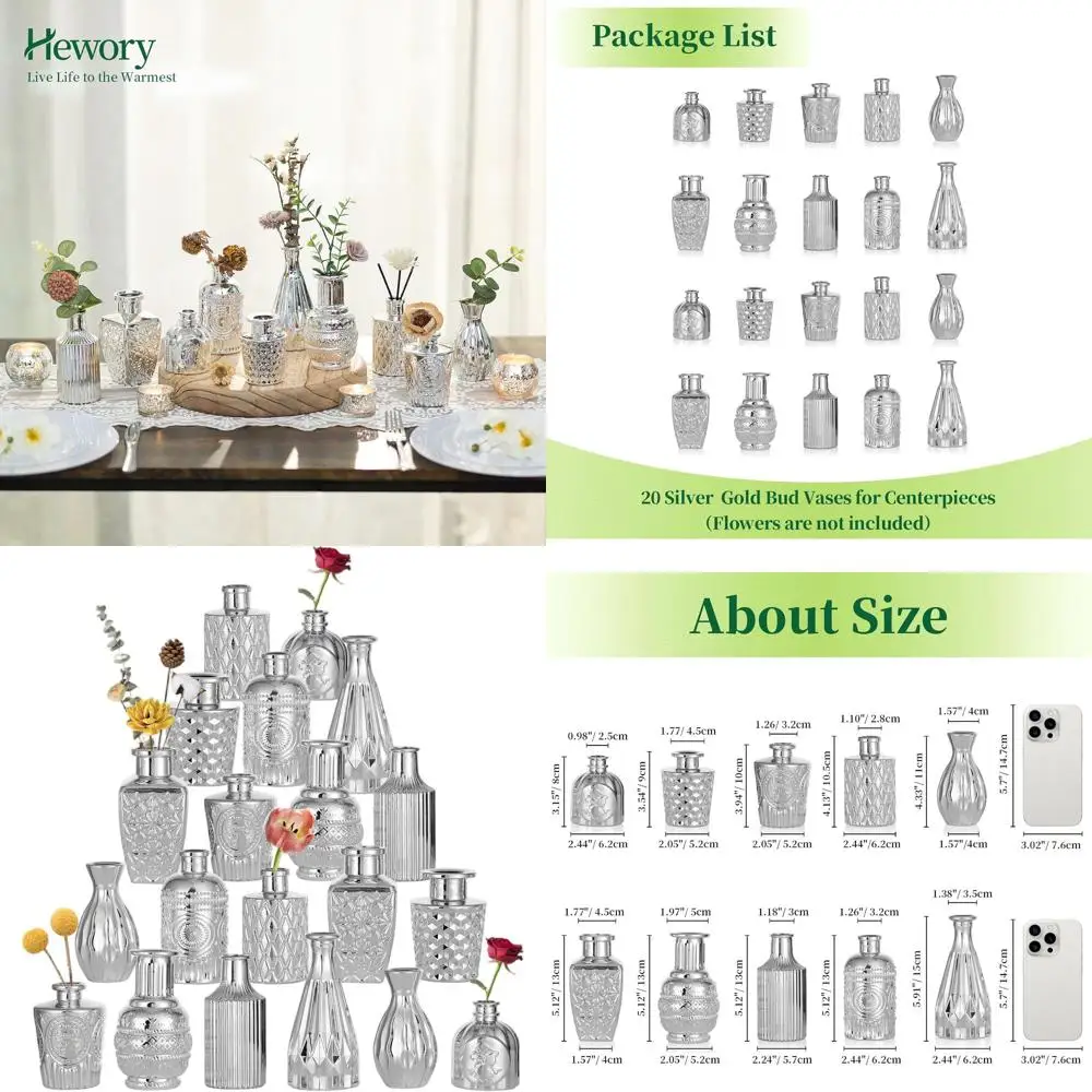 

Set of 20 Mini Silver Glass Vases for Centerpieces, Ideal for Single Flower Arrangements, Perfect for Weddings, Birthdays, Baby