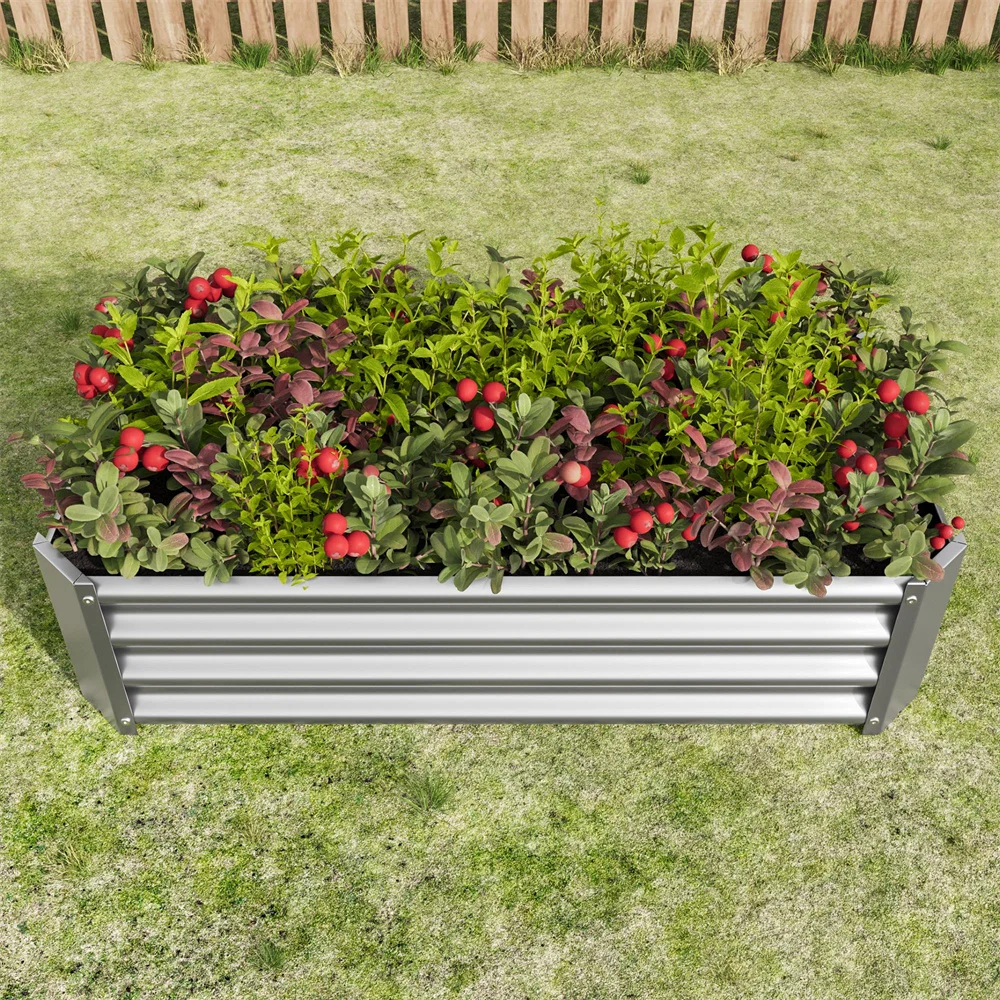 Rectangular Metal Elevated Flower Bed 4 X 2 X 1 Ft Suitable for Flower Plants Vegetable Herb Silver