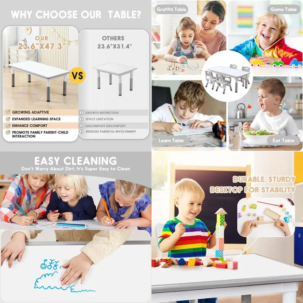 

Adjustable Kids Activity Table and Chair Set for Ages 3-12 with Non-Slip Legs and Grippy Surface