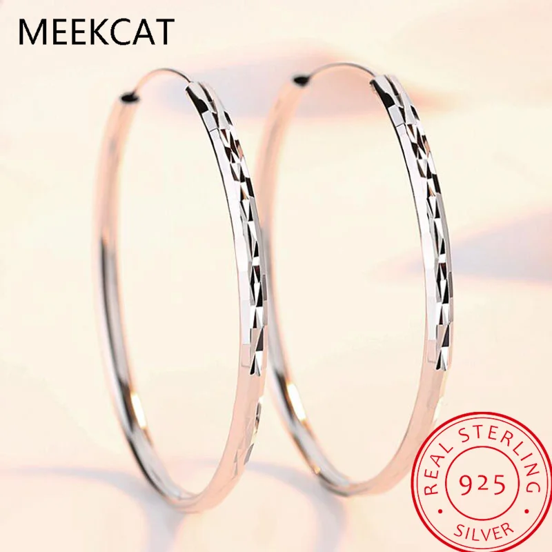925 Sterling Silver Large Hoop Earring Circle Endless Huggie Aretes Big Hoop Earring 30/40/50mm for Women Girls Gift SCE598