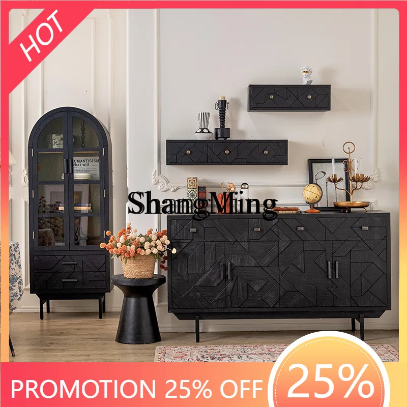 

SM luxury retro entrance dining side cabinet living room entry solid wood storage storage decorative cabinet