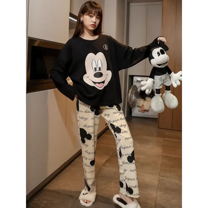 DisneyMickey Mouse Zijden Pyjama Dames Herfst Katoen Lange Mouw Lange Broek Dames Pyjama Pyjama Broek Set Casual Loungewear