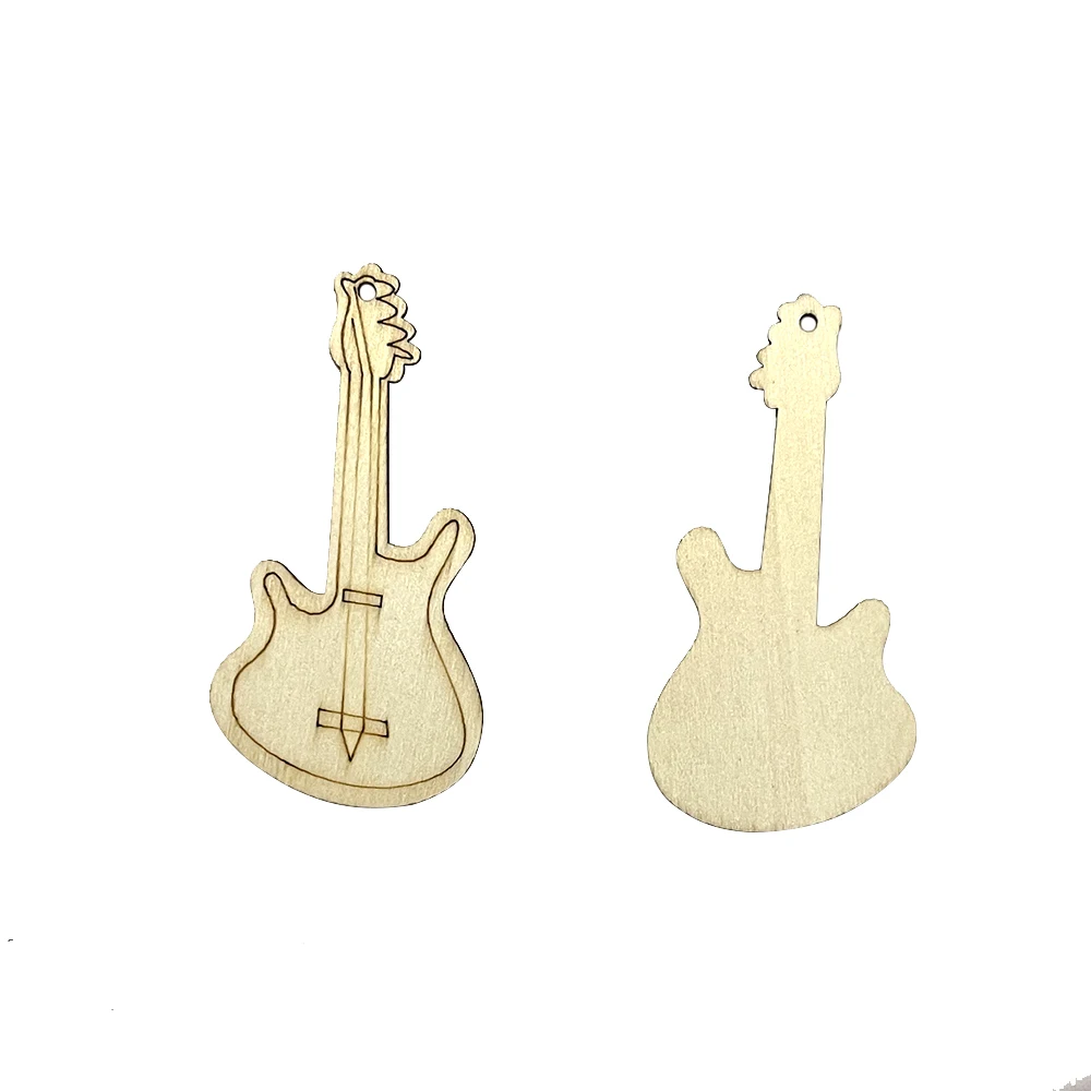 10Pcs 4.5-10cm Blank Coloring Instrument Piano/Guitar/Saxophone Wood Pieces DIY Supplies Crafts Children Handmade Ornament Decor