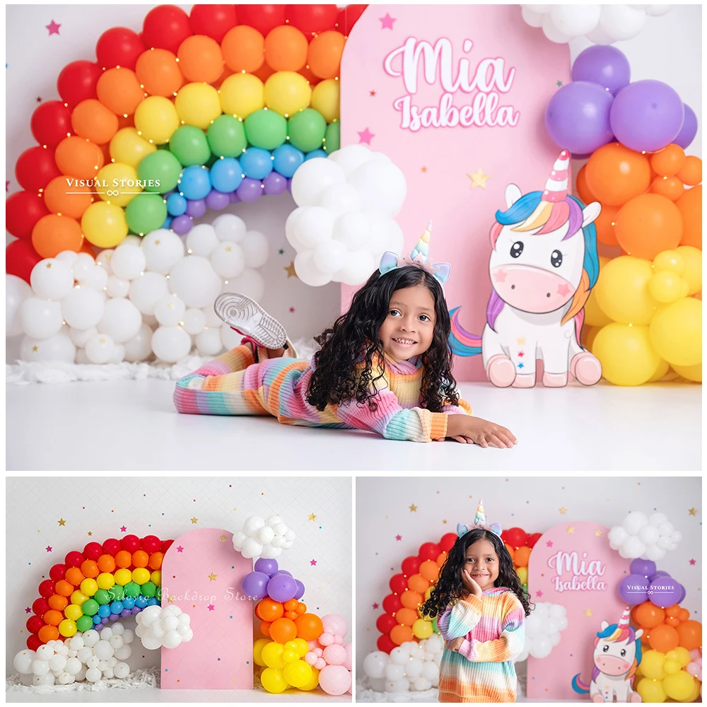 

Rainbow Balloon Unicorn Photo Background for Children Birthday Cake Smash Photo Studio Props Kids Portrait Photography Backdrop