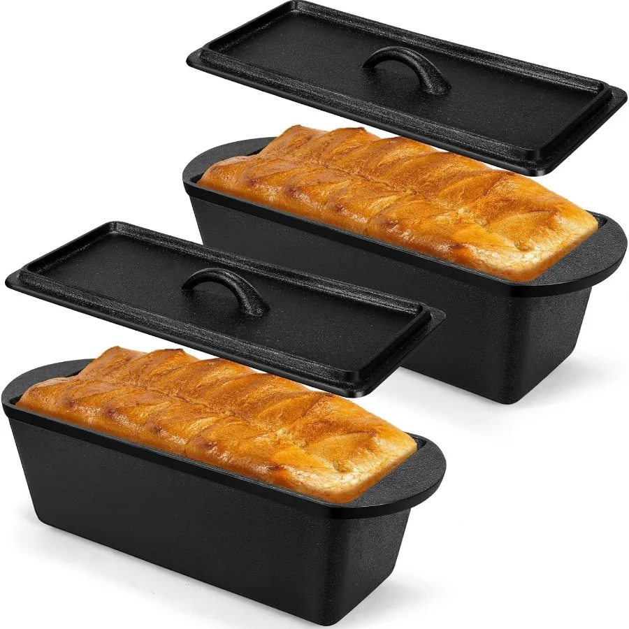 

2 Pack Cast Iron Bread Loaf Pan with Lid Heavy Duty Cast Iron Bread Pan with Dual Handles for Baking Meatloaf Homemade 13 x 5 x