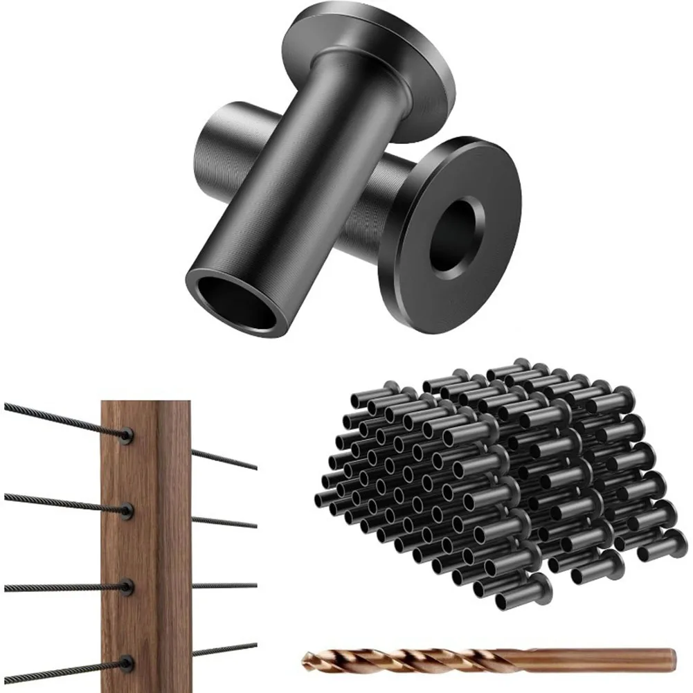 45 Stück schwarze Edelstahl-Schutzhüllen für 1/8 Zoll 5/32 Zoll 3/16 Zoll Deck-Kabelgeländer für Holz-/Verbundpfosten