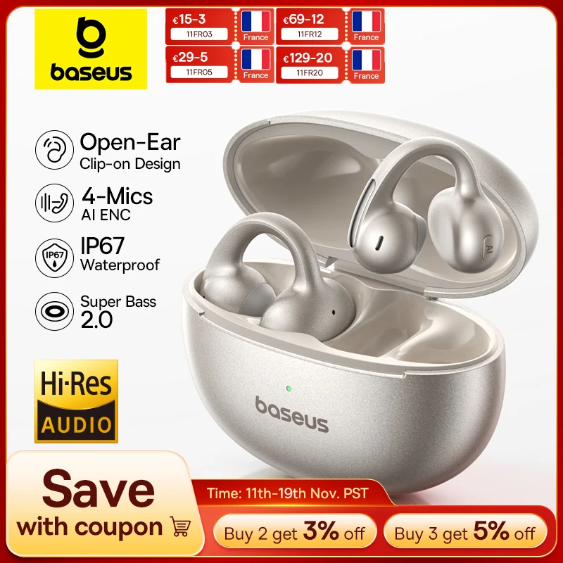 Baseus MC1 Pro Clip d'oreille écouteurs sans fil Bluetooth 6.0 haute résolution Ultra ouvert écouteurs boucles d'oreilles 4 micro ENC Clip sur écouteurs casque