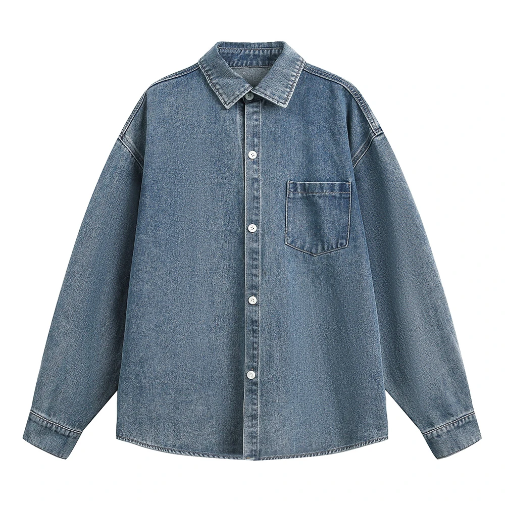

Vintage Denim Shirt Men's Early Autumn New Long Sleeve Loose Casual Washed out Jacket Japanese Style High Quality Trendy Tops