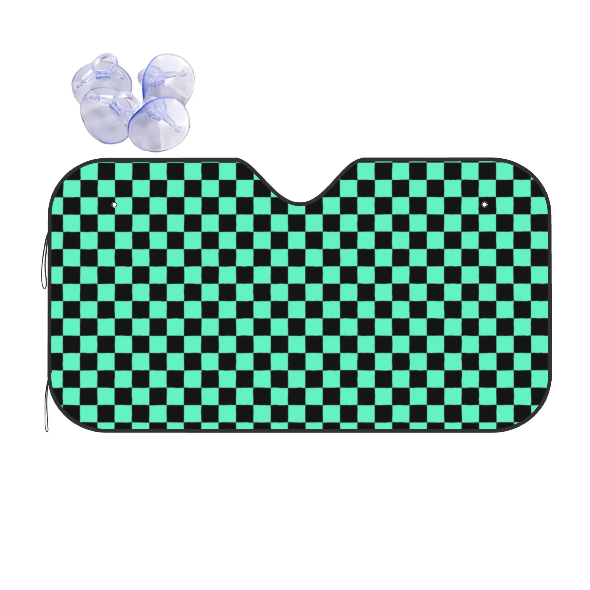 Car Front Windshield Sun Visor Checkerboard UV Protection Car Sun Shade Mint Green Black Plaid Covers Car Solar Protection