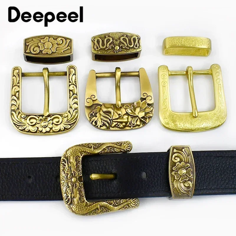 Deepeel 40mm Pure Brass Belt Head Men's Copper Vintage Dragon Belts Pin Buckle for 36-38mm Waistband Leather Crafts Accessories