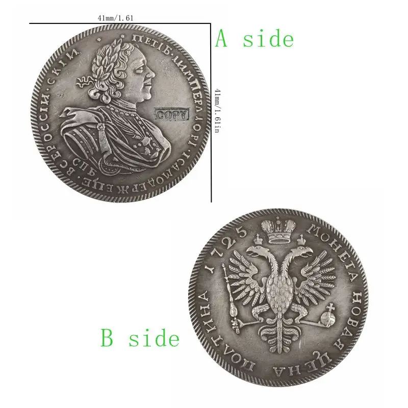 1725 Russian Peter the Great Copy Old Coin Double Headed Eagle Brass Silver Dollar Collection Commemorative Decoration Badge