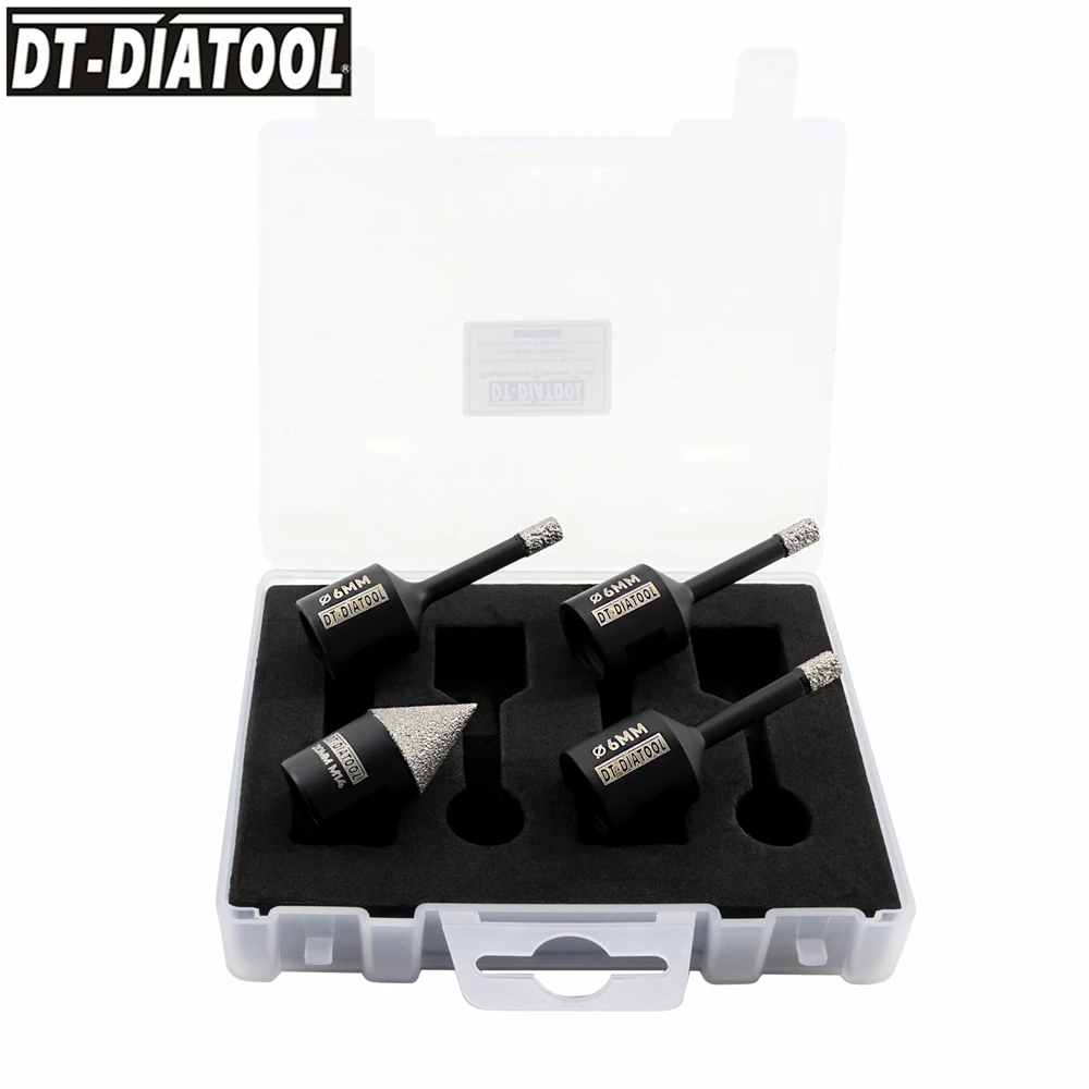 DT-DIATOOL 4 buah/Kit mata bor ubin inti berlian 6mm 20mm, mata bor kering/basah, alat mahkota granit marmer