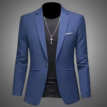 Men's Trendy Leisure Boutique Suit Jacket  Autumn Casual Business Slim Fit Non-ironing Single Button Suit Solid Formal Blouse 3