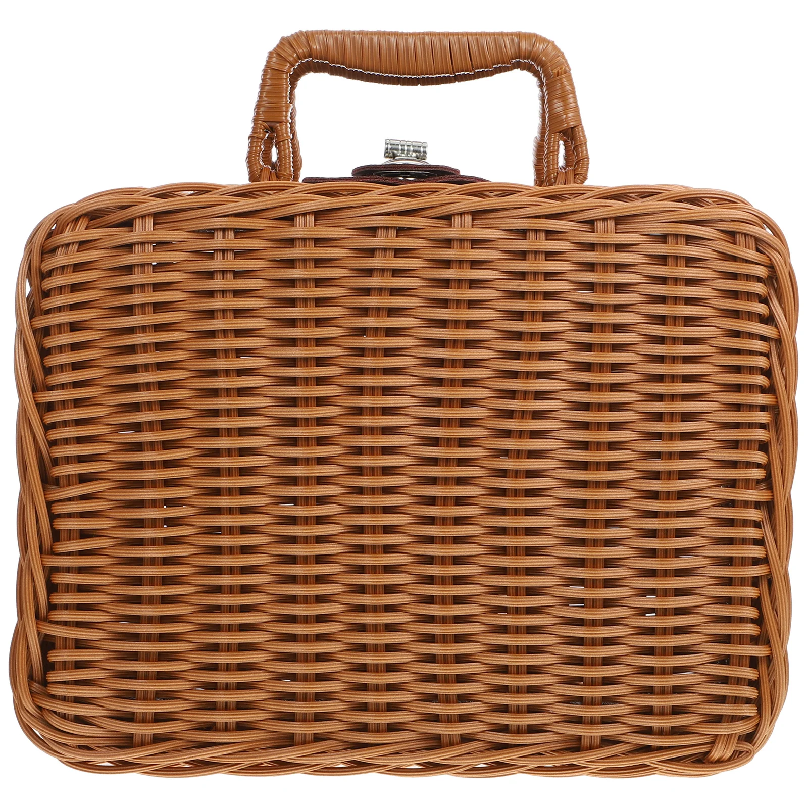 

Vintage Style Light Blue Woven Storage Basket with Handle for Wedding Photography Picnic Hamper Decorative Retro Handwoven Case