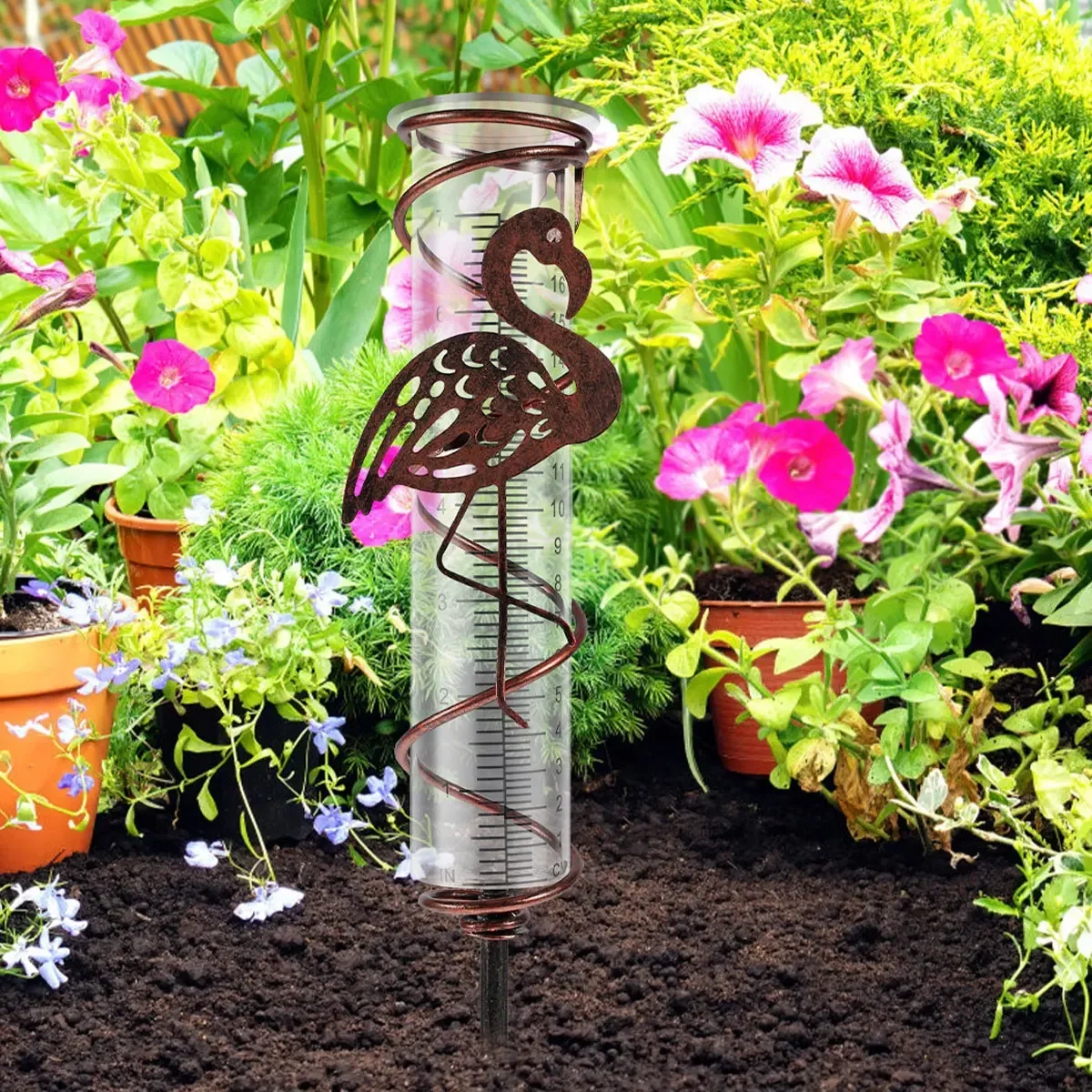 

7Inch Capacity Rain Gauge Metal Spiral Rain Gauge with Bird Ornament Outdoor Water Gauge Durable Rain Falling Measuring