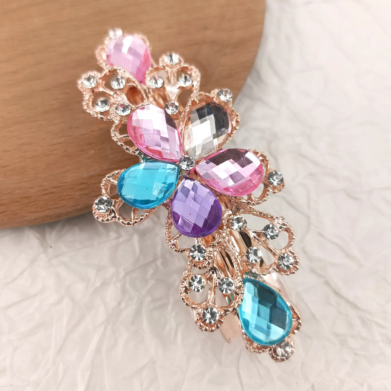 Kristall Floral Haarnadel Mädchen Damen Hairwear Schmuck Für Frauen Strass Legierung Haar Clip Party Haarspangen – Detail 10