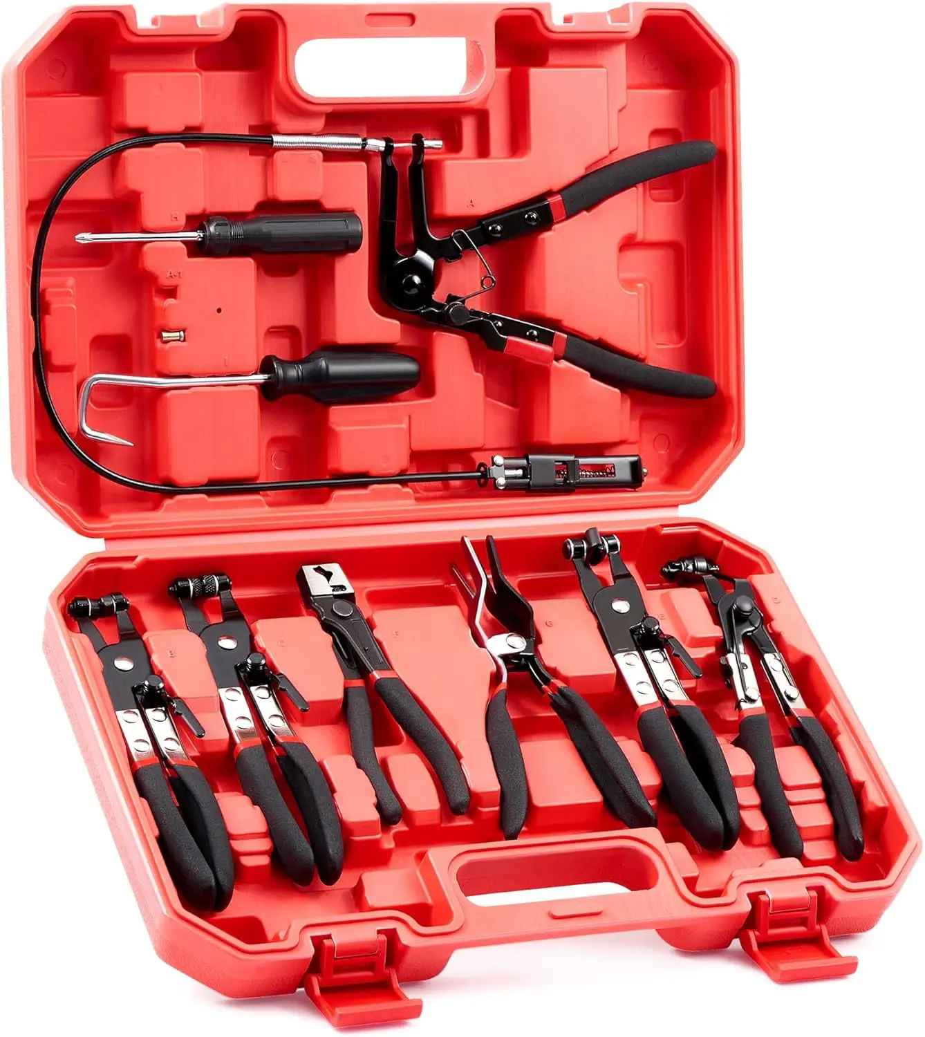 

9pc Hose Clamp Pliers with Flexible Wire Long Reach Swivel Jaw and Flat Band Pliers for Coolant Radiator Heater and Water Hose