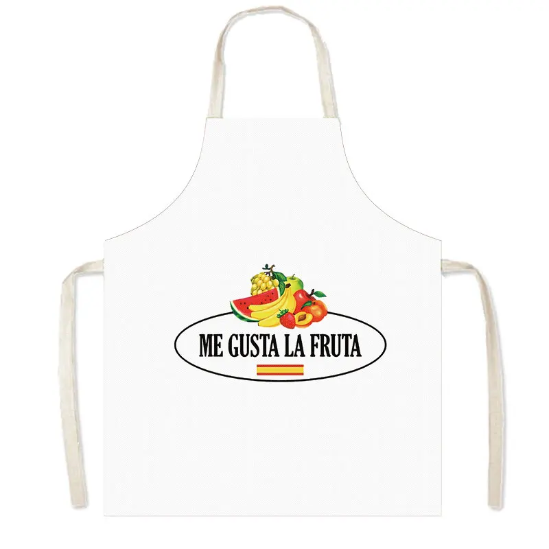 Me Gusta La Fruta España Print Cooking Aprons I Like Fruit Linen Pinafore Household Cleaning Clothing BBQ Chef Kitchen Apron