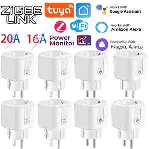 Tuya Smart WiFi/Zigbee Plug Socket EU Outlet 16A/20A with Power Monitoring Timer Function Voice Control Alexa Google Home Alice