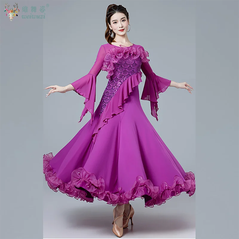 

Ballroom Dance Dress for Women Competition Standard Modern Dancing Clothes Long Sleeve Modern Waltz Stage Performance Costumes