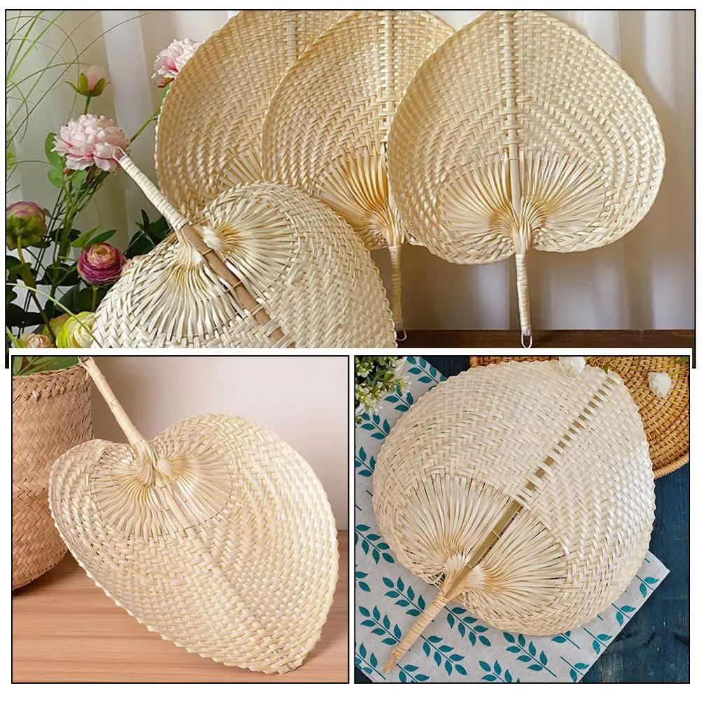 

4 Pcs Bamboo Handheld Fans Woven Summer Decorative Large Beach Adult Manual Fan Craft Home Office Stage Props