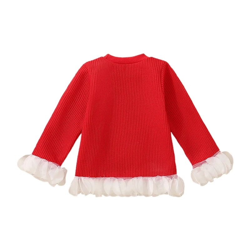 

Girls Long Sleeve Crew Neck Sweater with Cute Bow Detail Cozy Winter Pullover for Kids Patchwork Knit Warm Clothes