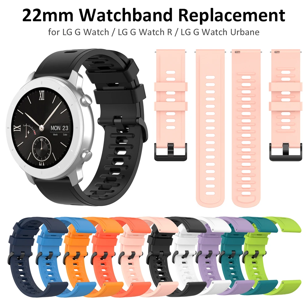 22mm Silicone Watch Band Strap for LG G Watch Urbane Asus Zenwatch 2 Fossil Gen 5 Carlyle Pebble Time Vivoactive 4 Ticwatch Pro