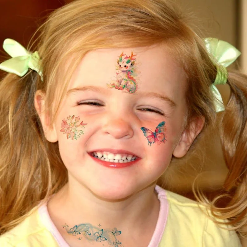 12 ملصق وشم حيوانات لامعة قطة باندا نمر فيل زرافة موضوع حيوانات لوازم حفلة عيد ميلاد هدية زينة