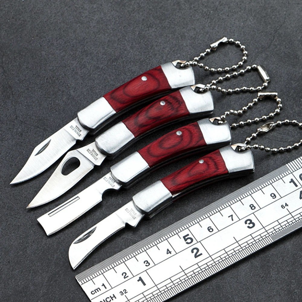 Mini EDC Knife Outdoor Barbecue Small Straight Knife Fruit Knife Portable Wooden Handle Pocket Knife Collection Knife Camping