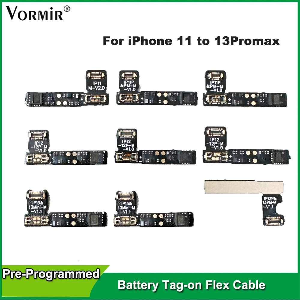 5pcs Pre-Programmed Battery Tag-on Flex Cable For iPhone 11 12 13 Pro Max Battery Repair Tool To Solve Error Message Pop Up