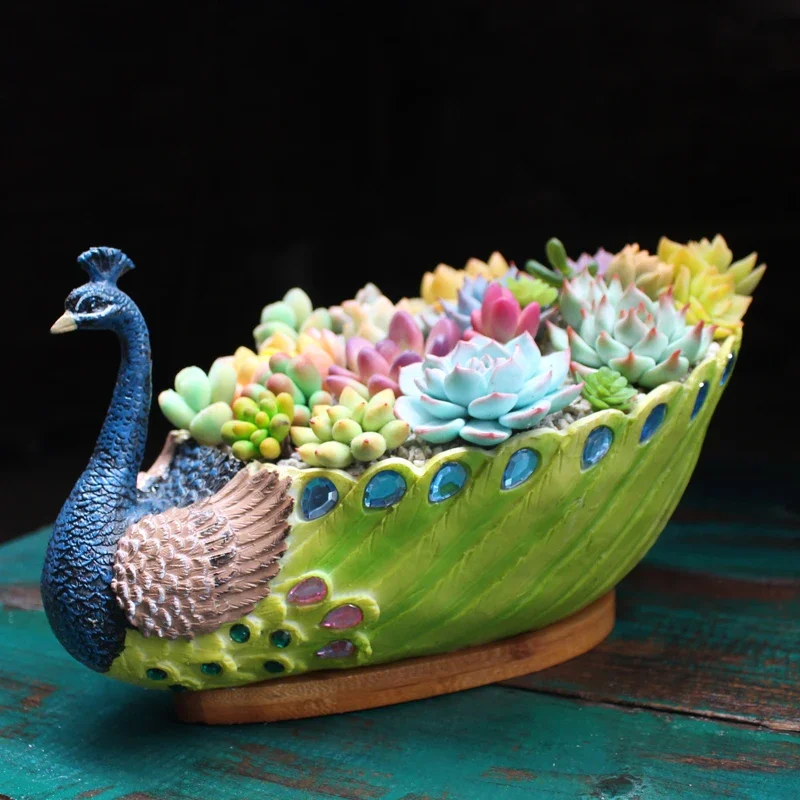 Creative Peacock Flower Pot Resin Meaty Flower Pot Desktop Decoration Vase Crafts Planting Storage Shelf Tray Combination