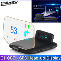QC Navigation Projection C1 Car OBD2+GPS HUD Head-Up Display Car Projector Speedometer Water Temperature Voltage RPM Speed Alarm