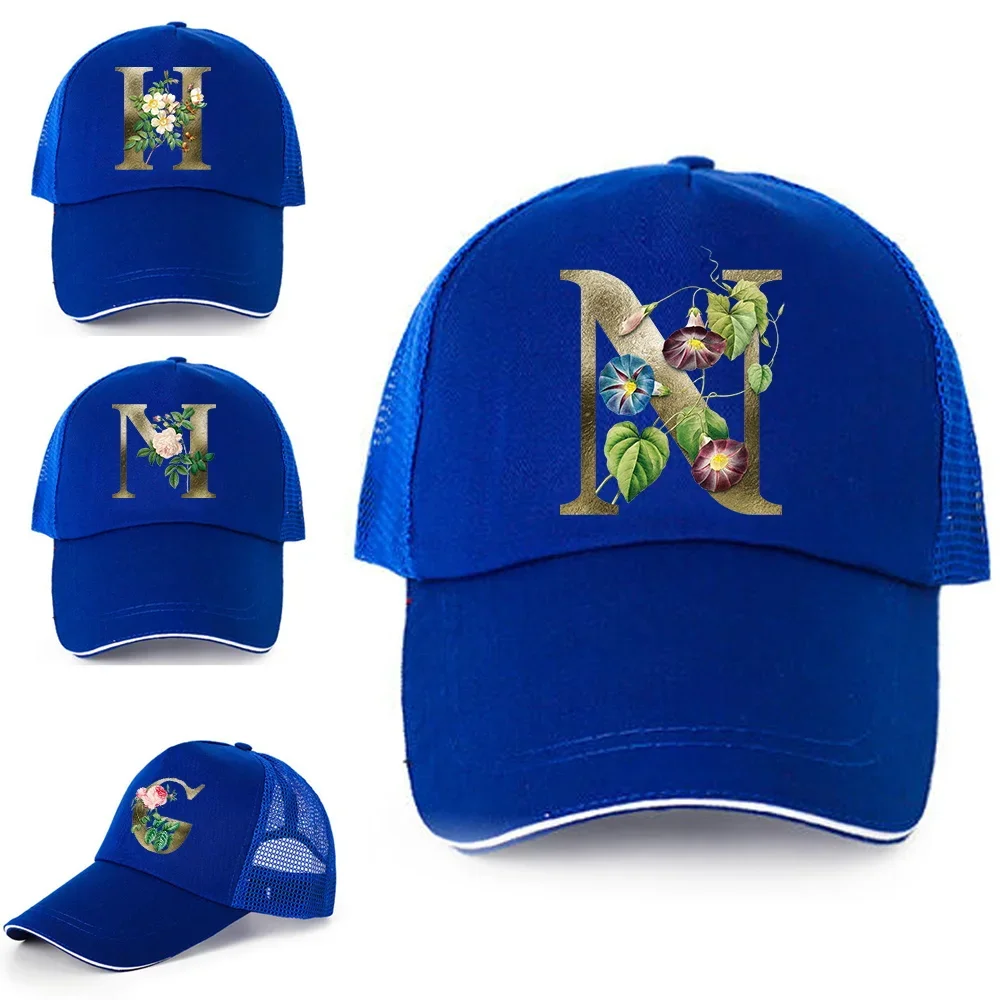 Fashion Golden Flower Letter Baseball Cap Women Men Breathable Hip Hop Hats Summer Casual Mesh Caps Unisex Cotton Snapback Caps