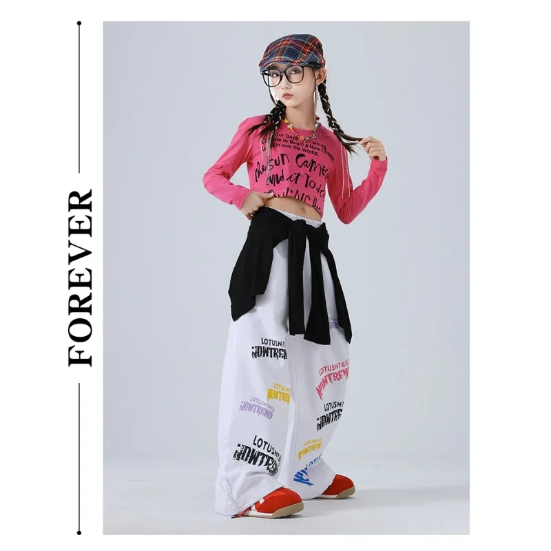 Pink Jazz Dance Outfit Kpop Hip Hop Crop Top Slim Trouser 2Pcs Sweet Runway Stage Show Trendy Two Piece Performance Matching Set 5