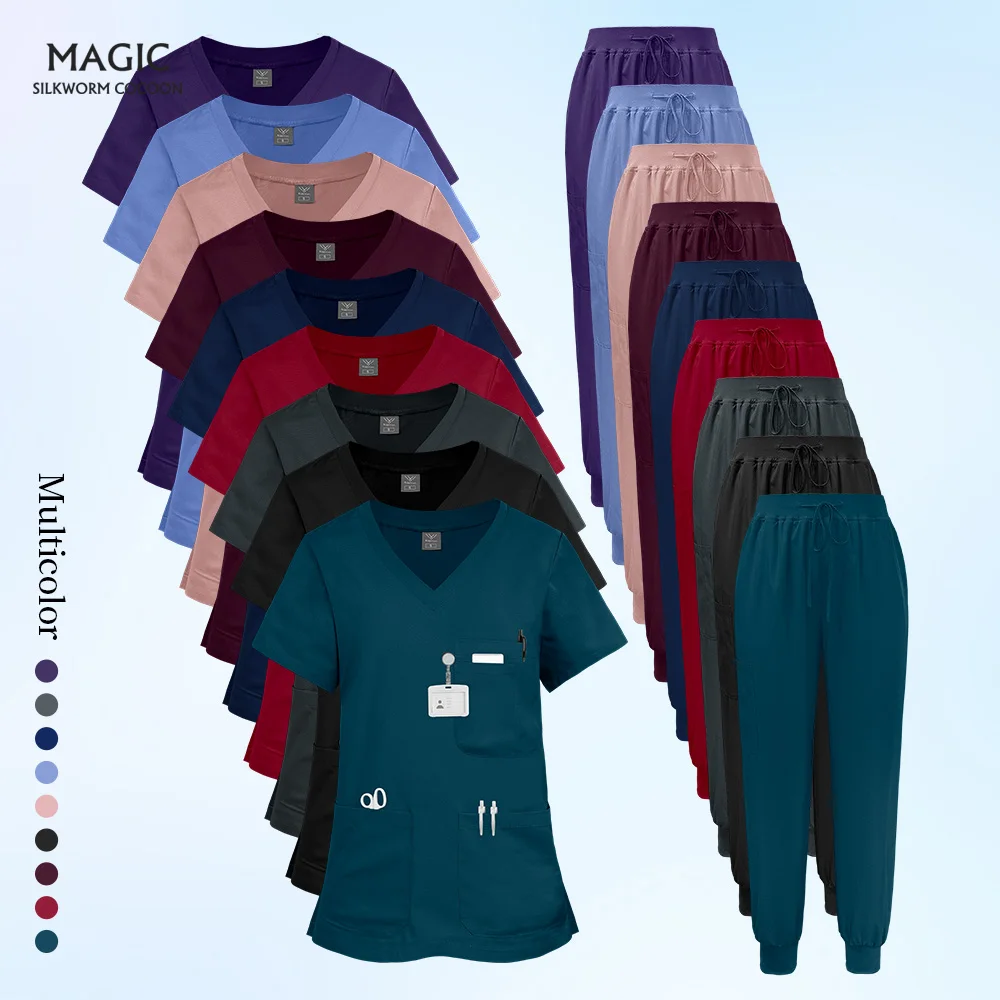 Ensemble de blouses d'hôpital multicolores, costumes de gommage médical, uniforme pour femmes et hommes, vêtements de travail de beauté, accessoires d'infirmière, combinaison de chirurgie dentaire