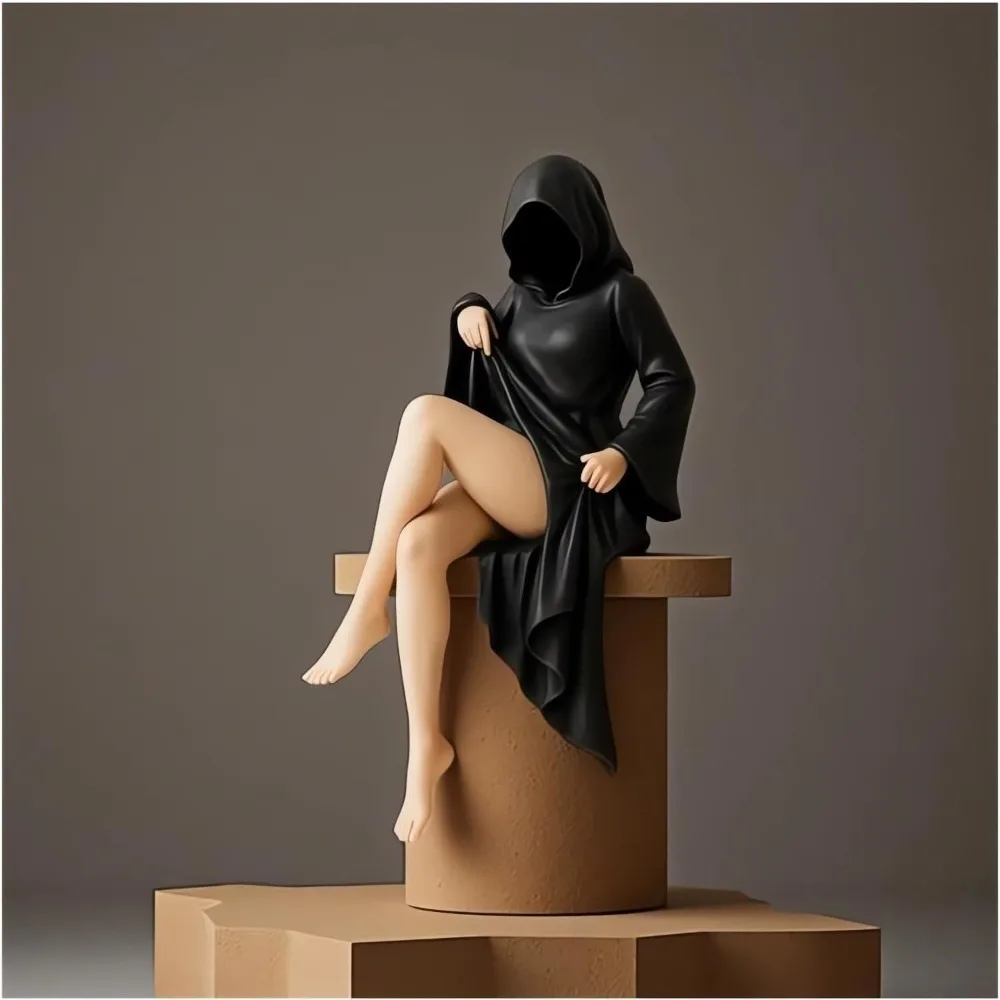 

3D Mysterious Black Robe Queen Statues Gothic Statue Figure For Home Bookshelf Sculpture Sitting Resin Desktop Ornaments Gifts