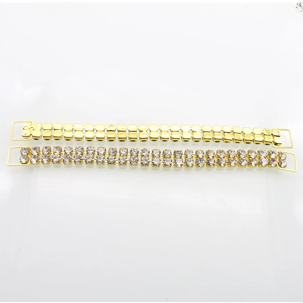 6pcs13 * 160MM Double Row Rhinestone Gold And Silver Decorative Chain/bikini Connecting Buckle For Shoulder Strap Clothing Acces