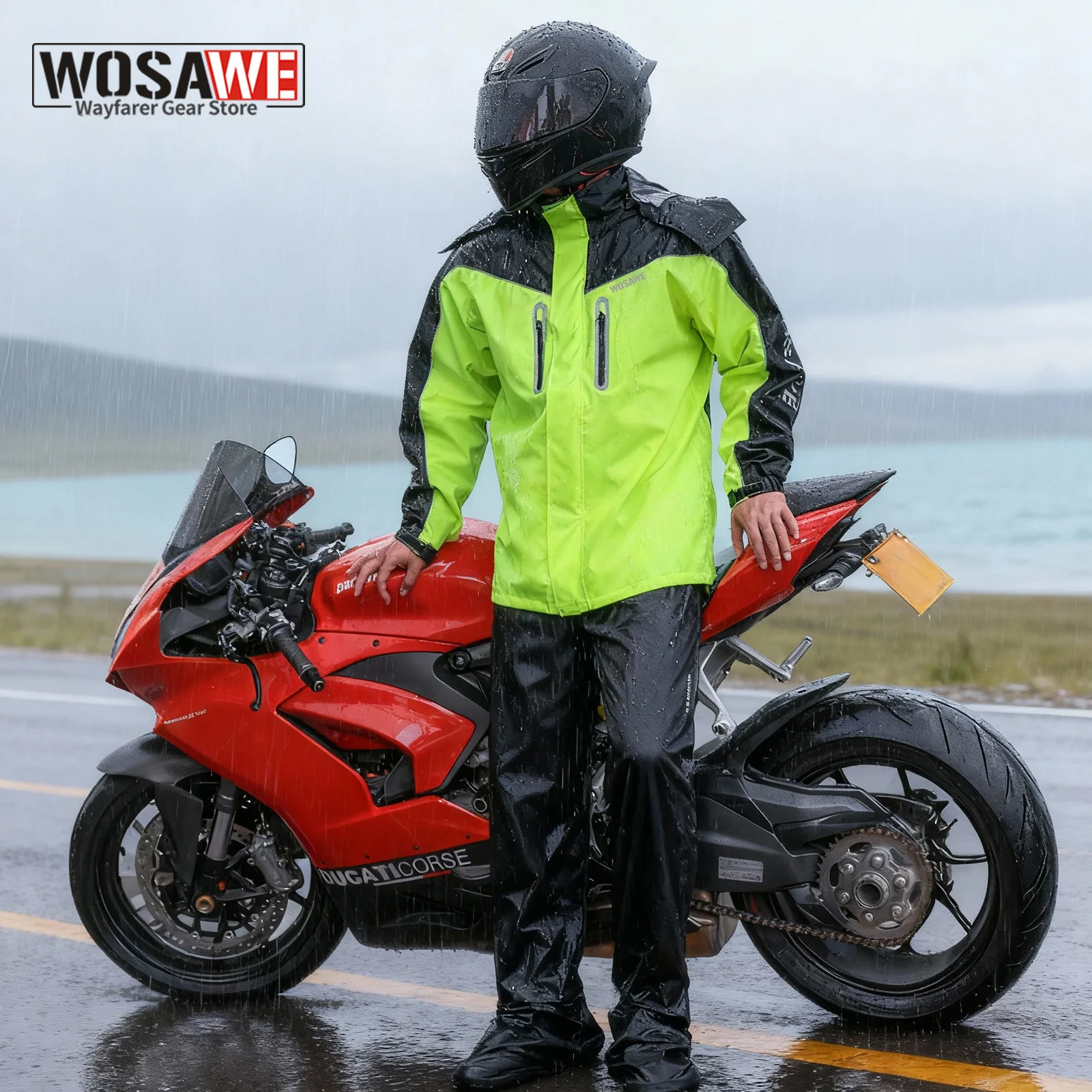 

WOSAWE Motorcycle Raincoat Men Women Waterproof Rider Suit Moto Outdoor Raincoat Jacket Pants Biker Cycling Fishing Climbing Set