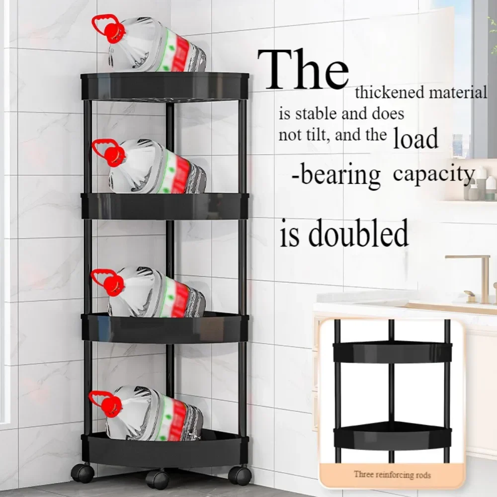 3/4/5 Tier Storage Shelf Rolling Cart Movable Bathroom Corner Triangle Shelfs Bathroom Corner Cabinet Shelf Rolling Storage Cart