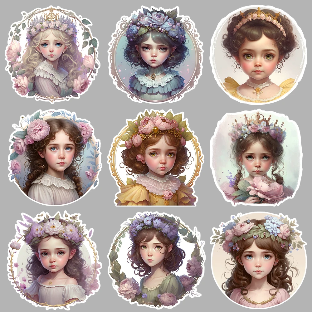 10cm Vintage Round Flower Girl Princess Iron On Heat Transfer Sticker For Clothes Pinted Vinyl Thermal Washable T-Shirt Decal